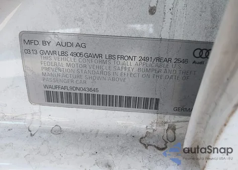 2013 Audi A4 2.0T Premium из США, поврежденный, VIN WAUFFAFL9DN043645